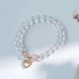 Natural 8mm white crystal bracelet, popular peach heart pendant, decor
